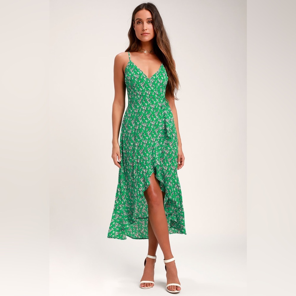 THE FIFTH LABEL GREEN WRAP RUFFLE DRESS FLORAL SHOWPO SABO PRINCESS POLLY NBD PQ